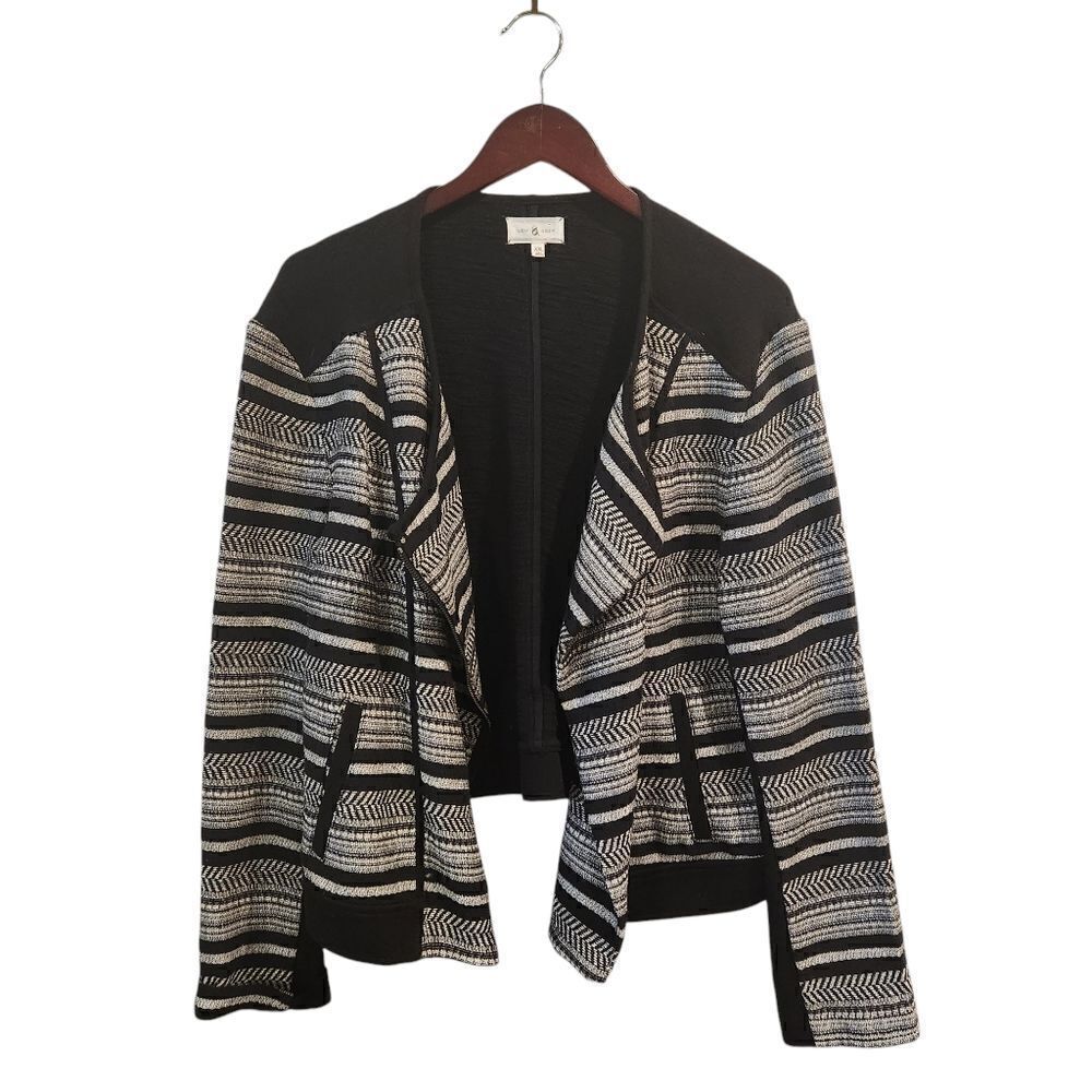 Lou & Grey Moto Zip Up Sweater Jacket XXL Women's Black White - Picture 1 of 6